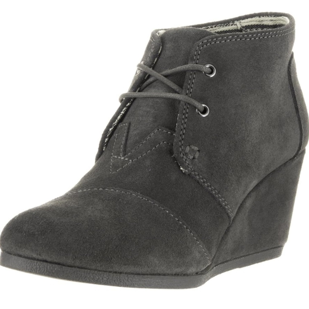 TOMS Desert Wedge Grey Suede Ankle Boots Lace Up Size 10